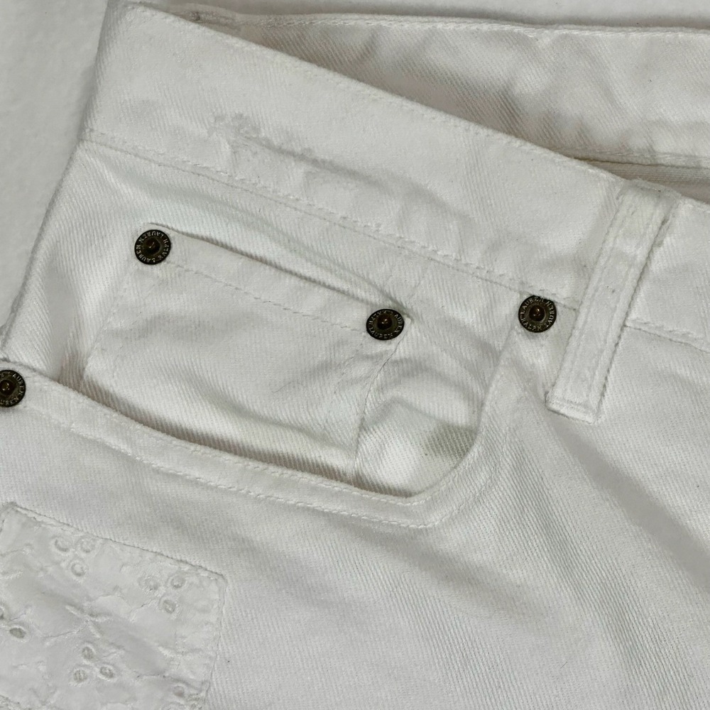 Lauren Ralph Lauren Womens White Eyelet Patchwork Distressed Straight‎ Jeans 4 - Picture 5 of 15